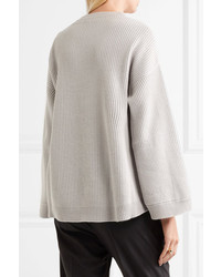 Brunello Cucinelli Beaded Ribbed Cashmere Sweater Light Gray