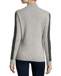 Neiman Marcus Cashmere Contrast Panel Sweater Heather Gray