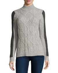 Neiman Marcus Cashmere Contrast Panel Sweater Heather Gray