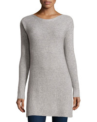 Neiman Marcus Cashmere Drop Shoulder Sweater Heather Gray