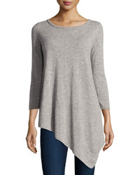 Neiman Marcus Cashmere Long Sleeve Tunic Sweater Heather Gray