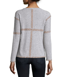 Neiman Marcus Cashmere Suede Stitch Sweater Heather Gray