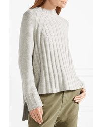 Nili Lotan Everly Ribbed Cashmere Sweater Light Gray