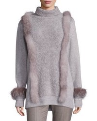 Agnona Fur Detail Cashmere Boucle Sweater