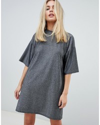 PrettyLittleThing Oversized T Shirt Dress In Black Glitter