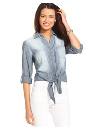 Style&co. Faded Chambray Tie Front Shirt