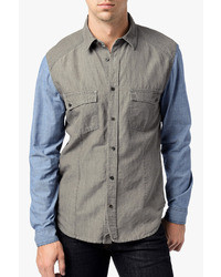 7 For All Mankind Two Tone Worker Shirt In Grey, $198 | 7 For All ...
