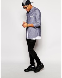 Asos Brand Chambray Shirt In Long Sleeve With Zip Detail