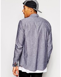 Asos Brand Chambray Shirt In Long Sleeve With Zip Detail