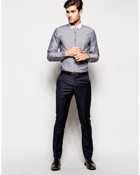 Asos Brand Smart Chambray Shirt In Long Sleeve With Contrast Collar