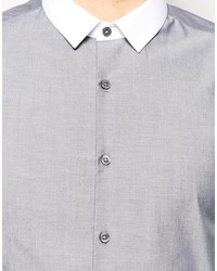Asos Brand Smart Chambray Shirt In Long Sleeve With Contrast Collar