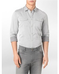 Calvin Klein Slim Fit Solid Cotton Button Front Roll Up Shirt
