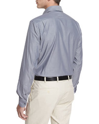 Ermenegildo Zegna Solid Chambray Long Sleeve Shirt Dark Gray