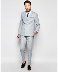 Asos Brand Skinny Double Breasted Suit Jacket In Light Blue Check