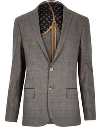 River Island Grey Check Skinny Suit Jacket