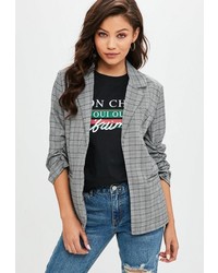 Missguided Grey Checked 34 Sleeve Fitted Blazer
