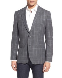 BOSS Jeen Trim Fit Check Wool Sport Coat Size 36 R Grey