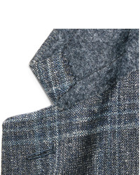 Kingsman Grey Harry Slim Fit Checked Silk Linen And Wool Blend Blazer
