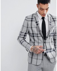 ASOS DESIGN Skinny Blazer In Light Grey Oversized Check