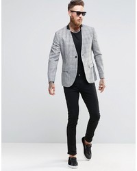 Religion Skinny Collarless Blazer In Prince Of Wales Check