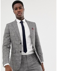 Burton Menswear Skinny Fit Suit Jacket In Window Pane Red And Grey