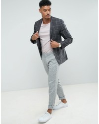 Asos Super Skinny Suit Jacket In Charcoal Windowpane Check