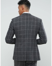Asos Super Skinny Suit Jacket In Charcoal Windowpane Check