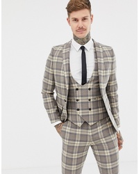 Twisted Tailor Super Skinny Suit Jacket With Stone Check