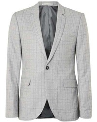 Topman Grey Check Skinny Fit Suit Jacket