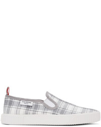 Thom Browne White Grey Check Slip On Heritage Sneakers