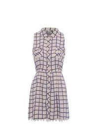 Jumpo New Look Blue And Cream Grid Check Belted Dress