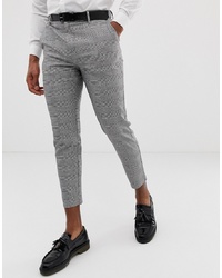 Bershka Check Trousers In Grey With Cropped Leg