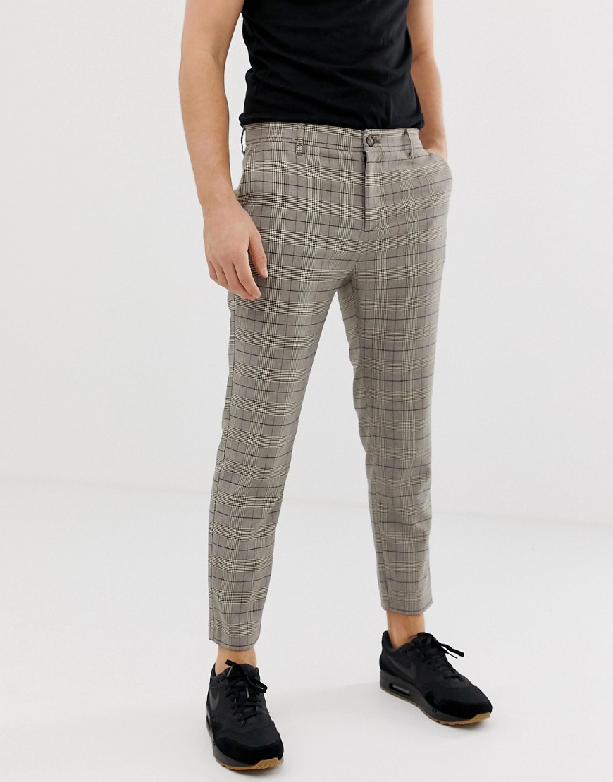 Bershka Skinny Check Trousers In Brown, $18 | Asos | Lookastic