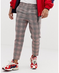 ASOS DESIGN Tapered Smart Trouser With Half Elasticated Waist In Red Check