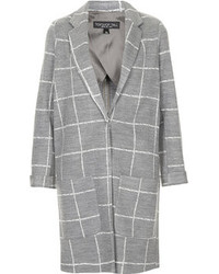 Topshop Light Grey Jersey Coat With White Grid Check Print 83% Acrylic 16% Polyester 1% Elastane Machine Washable