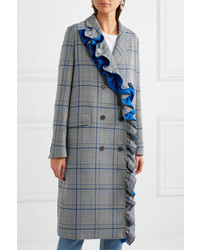 MSGM Ruffled Checked Cotton Blend Coat Gray