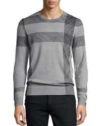 Burberry Abstract Check Merino Wool Sweater Light Gray Melange