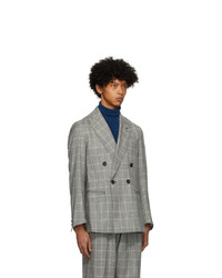Blue Blue Japan Black And White Kasuri Wool Glen Check Double Breasted Dud Jacket