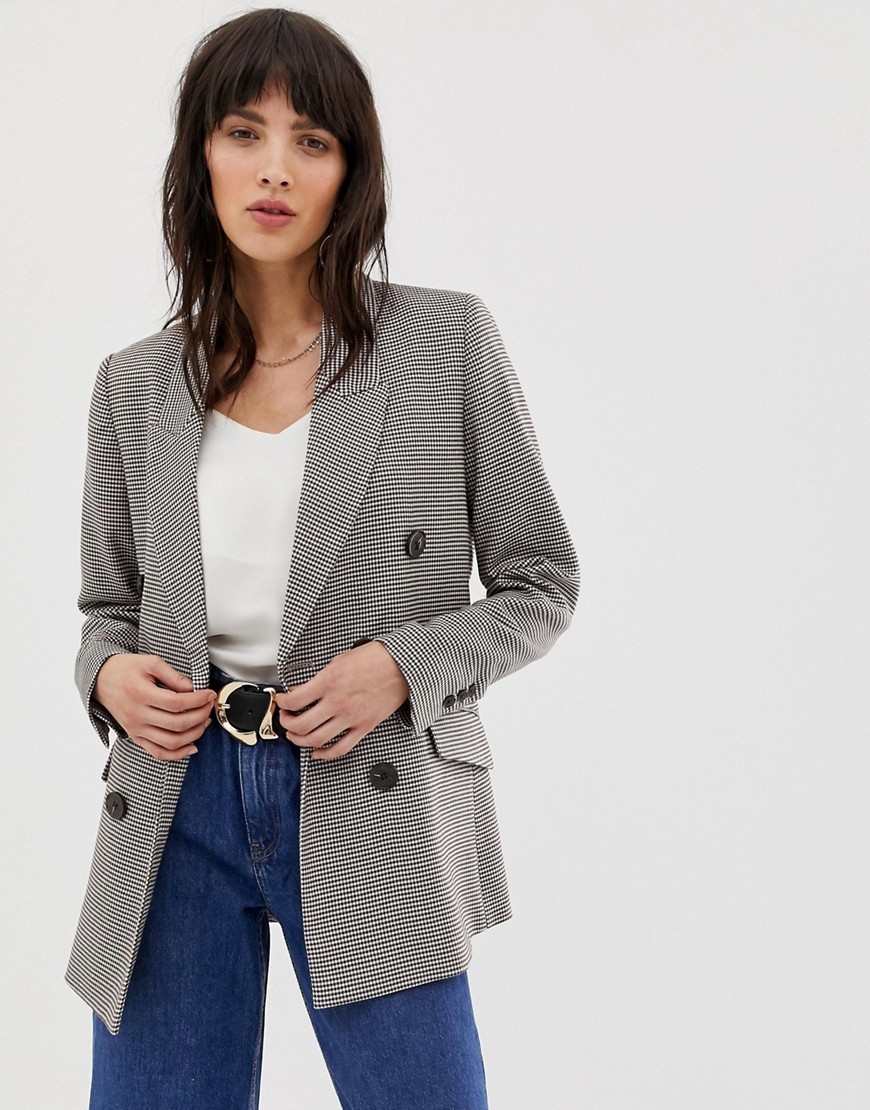 Mango Double Breasted Check Blazer In Brown, $75 | Asos | Lookastic.com