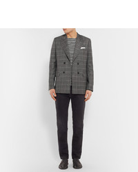 Sandro Grey Slim Fit Double Breasted Checked Virgin Wool Blazer