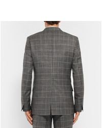 Sandro Grey Slim Fit Double Breasted Checked Virgin Wool Blazer