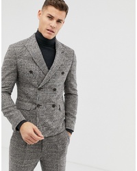 ASOS DESIGN Slim Crop Double Breasted Suit Jacket In Camel Check