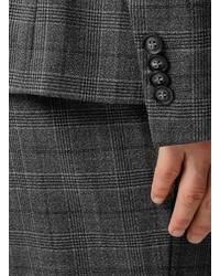 Topman Charcoal Check Wool Blend Double Breasted Suit Jacket