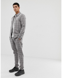 Jack & Jones Premium Smart Pleated Tapered Trousers In Grid Check