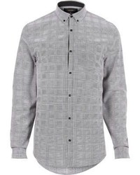 River Island Grey Smart Check Flannel Slim Fit Shirt