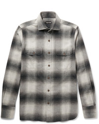 Tom Ford Slim Fit Cutaway Collar Checked Cotton Flannel Shirt