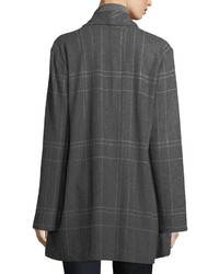 Eileen Fisher Windowpane Wool Blend Flannel Kimono Jacket