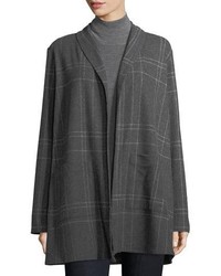 Eileen Fisher Windowpane Wool Blend Flannel Kimono Jacket