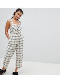 Asos Petite Asos Design Petite Jumpsuit With Elasticated Waist And Button Detail In Check