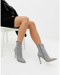 Grey Check Leather Ankle Boots